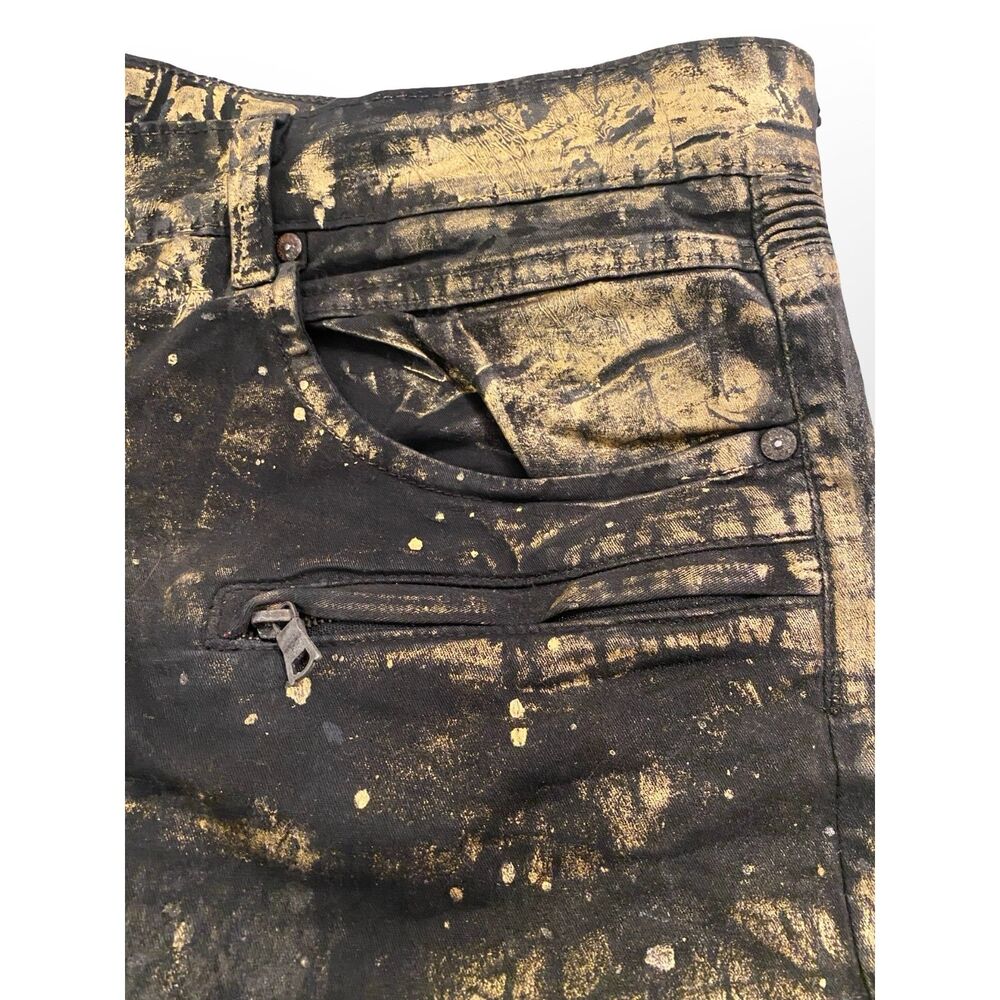 Rockstar Original Men's Gold Metallic Biker Moto Jeans 44 Button Fly Streetwear - Picture 7 of 12